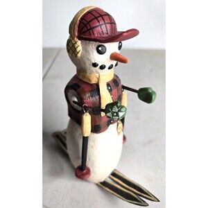 Randy Tate Skiing Snowman Figurine with Swinging Poles 6" Vintage